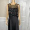 Mikael Aghal Black Lace Polyester Stretch Gown Dress 10 Beaded Maxi Evening