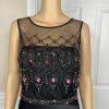 Mikael Aghal Black Lace Polyester Stretch Gown Dress 10 Beaded Maxi Evening