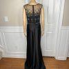 Mikael Aghal Black Lace Polyester Stretch Gown Dress 10 Beaded Maxi Evening
