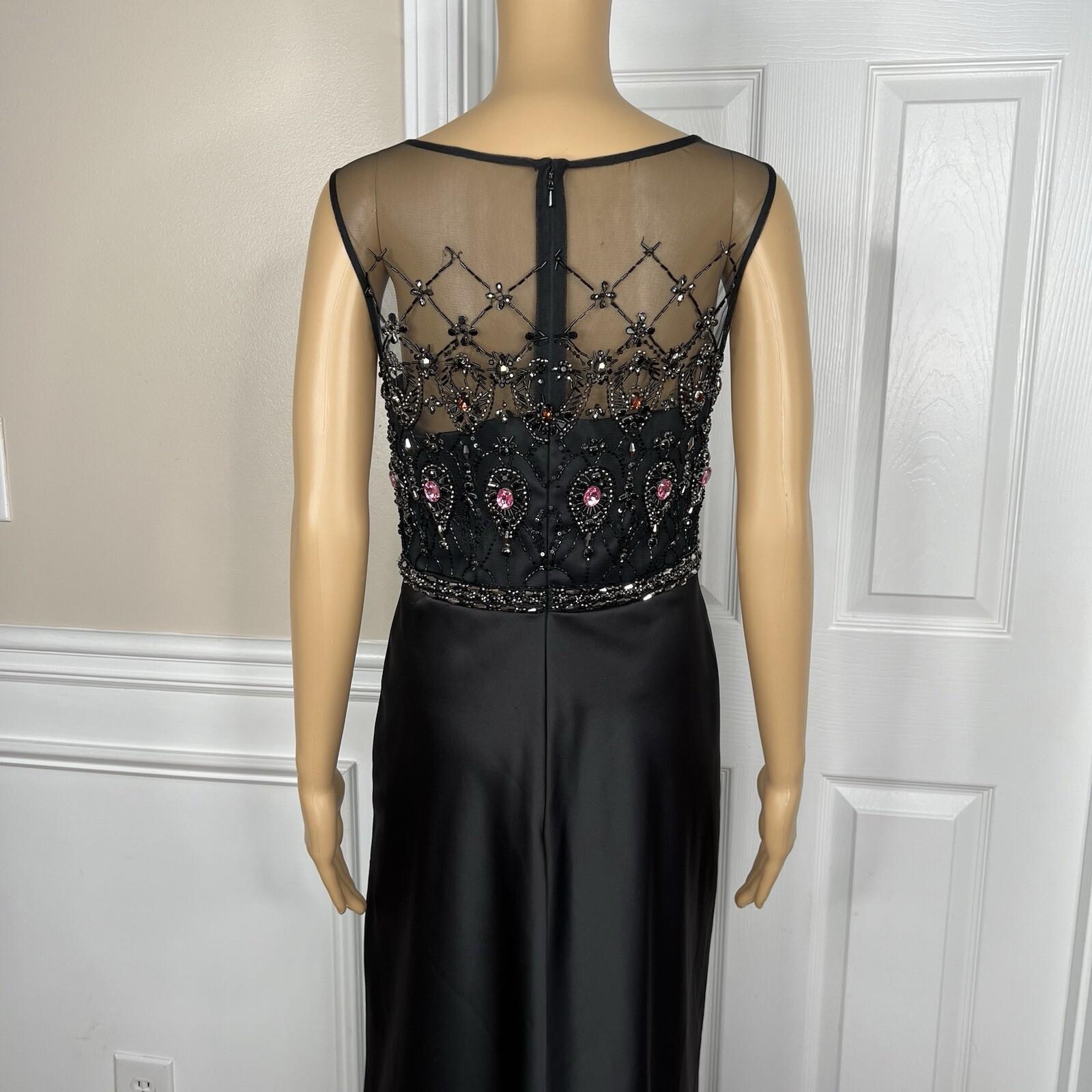 Mikael Aghal Black Lace Polyester Stretch Gown Dress 10 Beaded Maxi Evening
