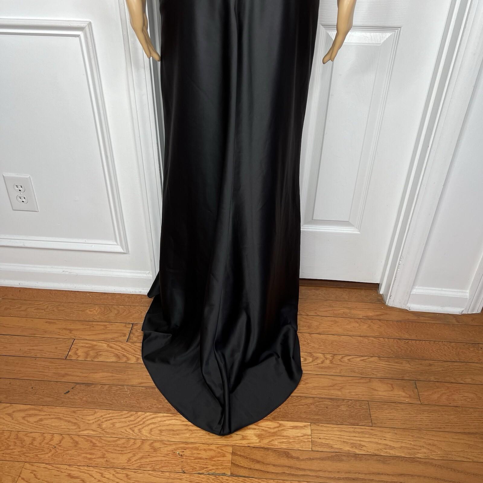 Mikael Aghal Black Lace Polyester Stretch Gown Dress 10 Beaded Maxi Evening