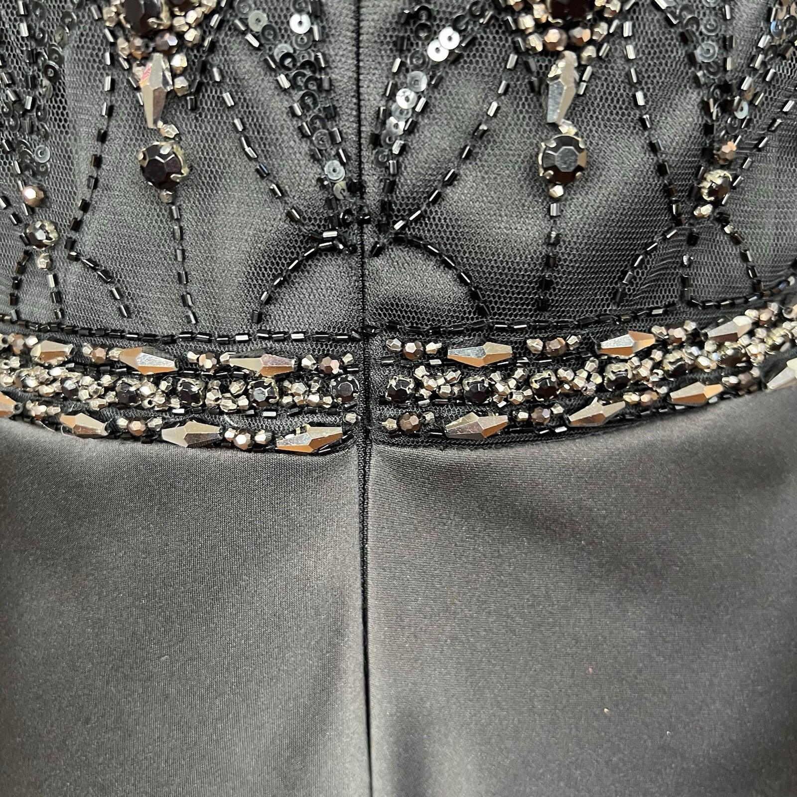 Mikael Aghal Black Lace Polyester Stretch Gown Dress 10 Beaded Maxi Evening