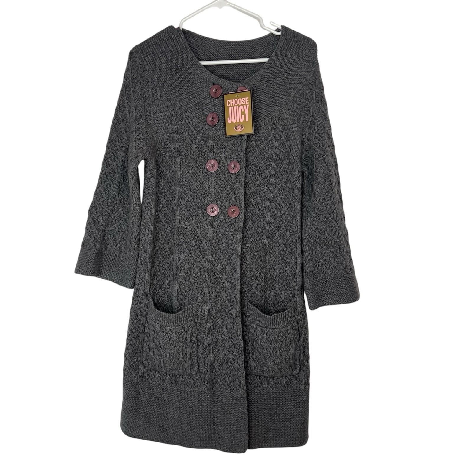 Juicy Couture Wool Blend Twist Cable Knit Cardigan M Double Breasted 3/4 Sleeve