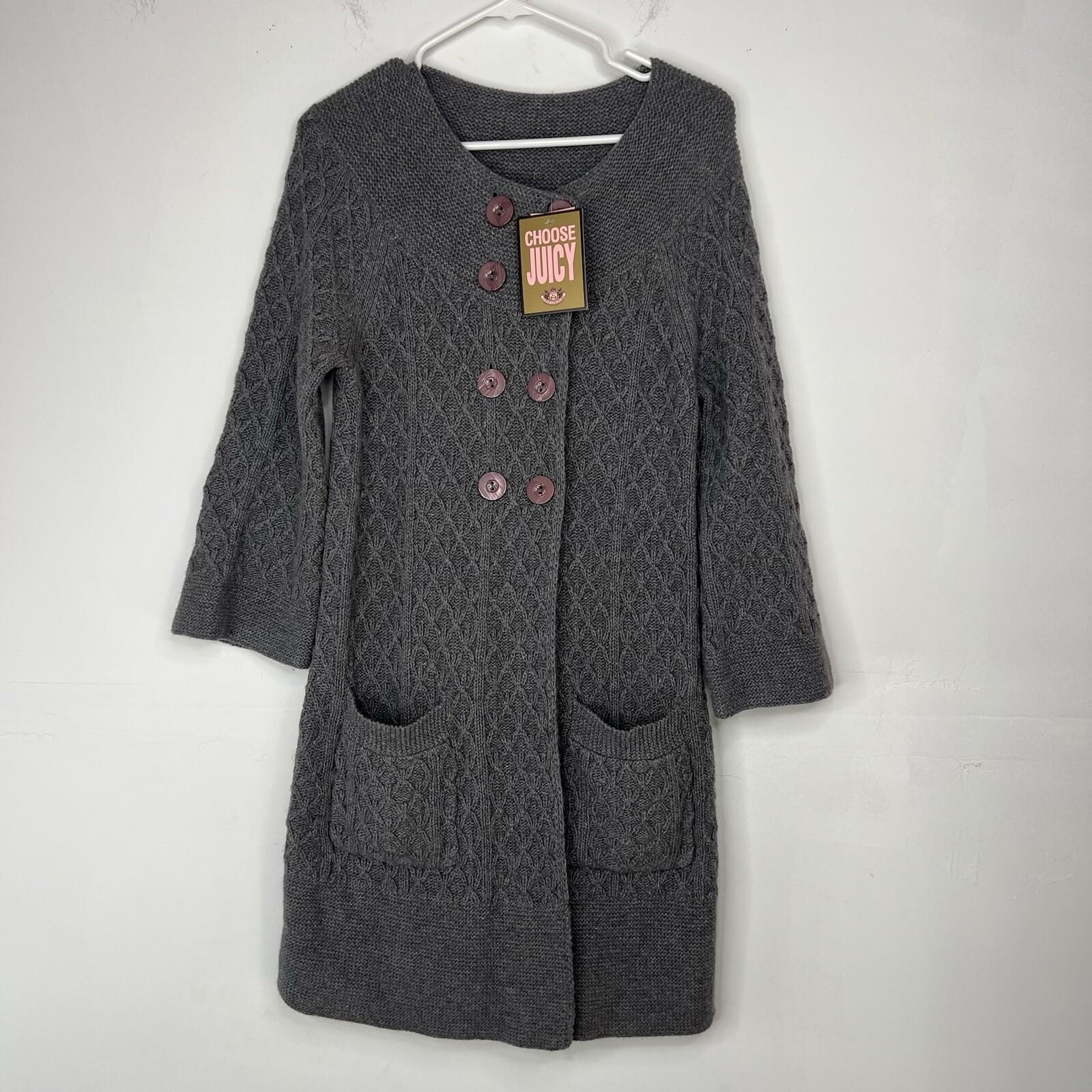 Juicy Couture Wool Blend Twist Cable Knit Cardigan M Double Breasted 3/4 Sleeve