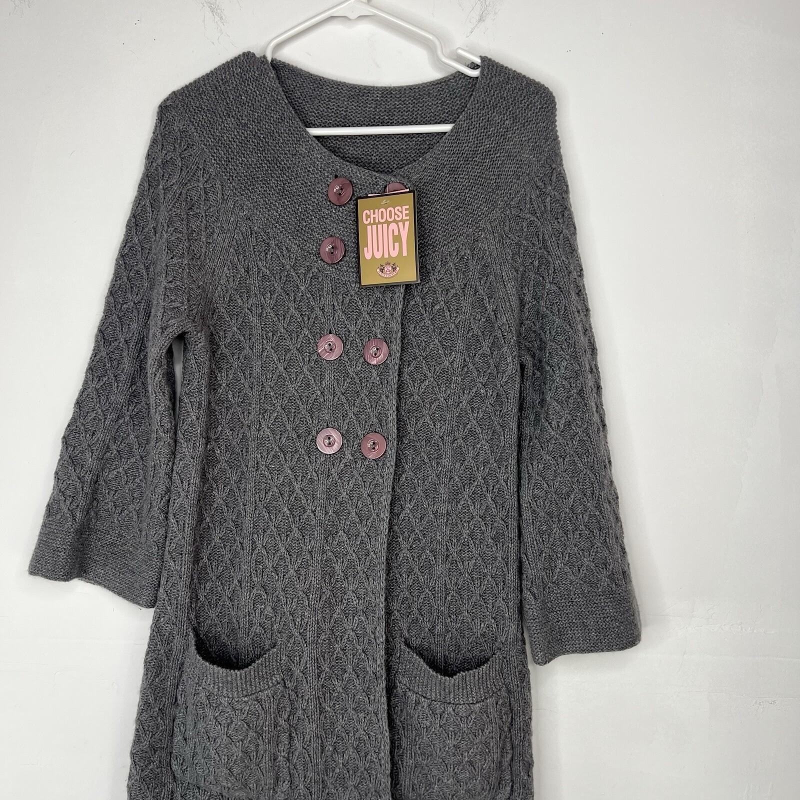 Juicy Couture Wool Blend Twist Cable Knit Cardigan M Double Breasted 3/4 Sleeve