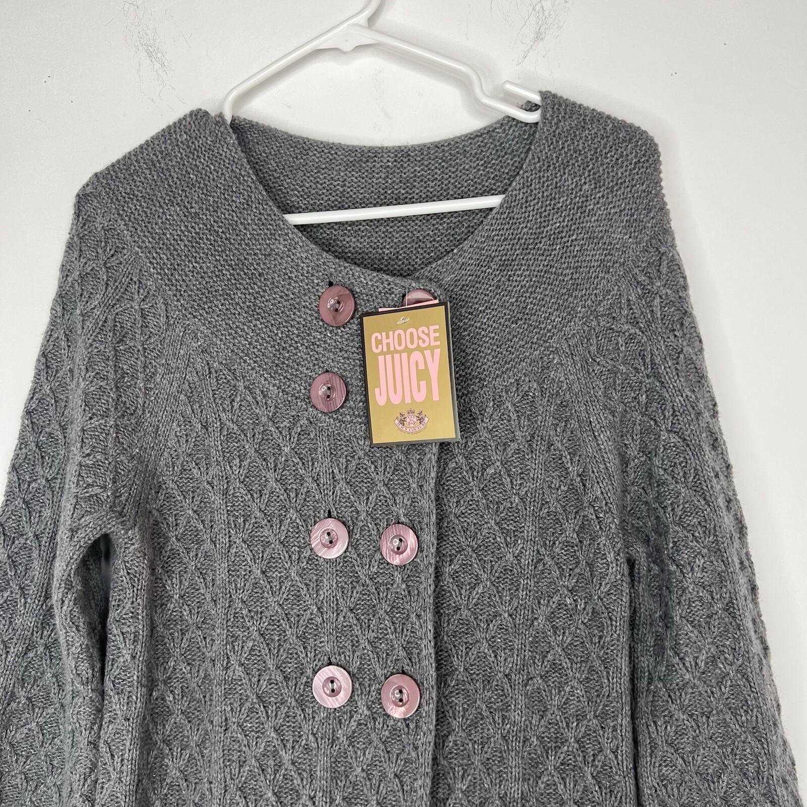 Juicy Couture Wool Blend Twist Cable Knit Cardigan M Double Breasted 3/4 Sleeve
