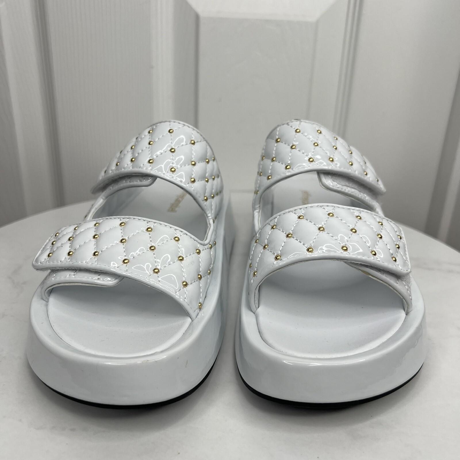 New Jeffrey Campbell White Patent Leather Studded Platform Strap Sandal Shoes 8