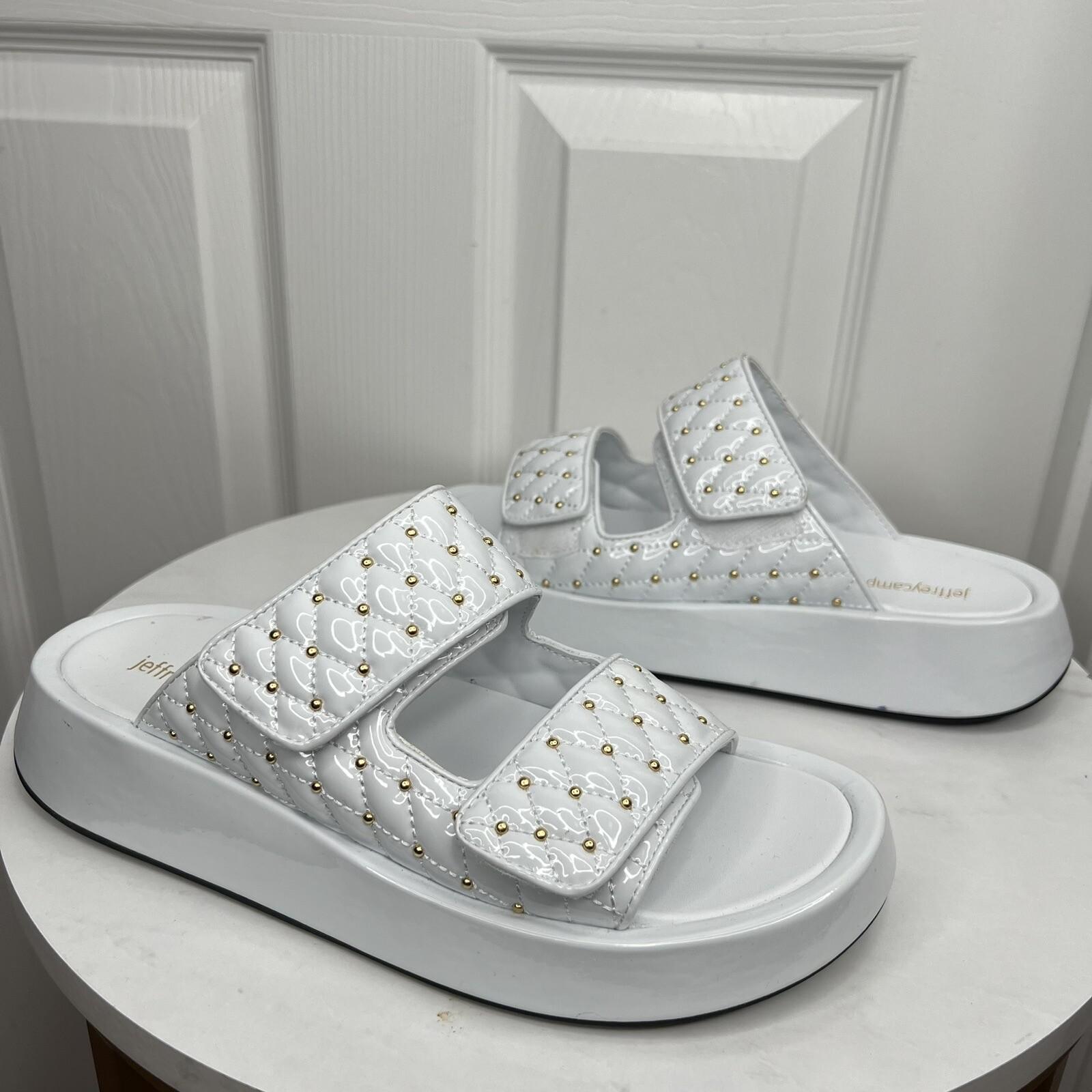 New Jeffrey Campbell White Patent Leather Studded Platform Strap Sandal Shoes 8