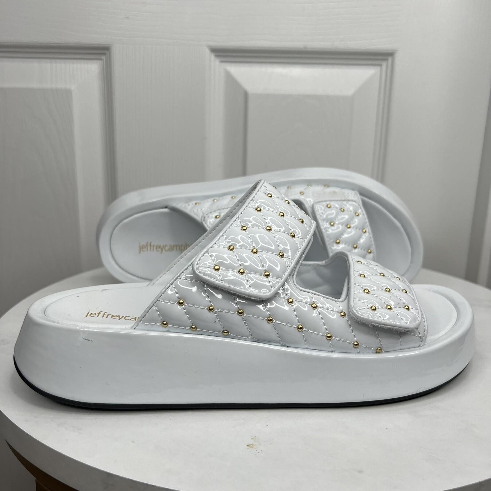 New Jeffrey Campbell White Patent Leather Studded Platform Strap Sandal Shoes 8