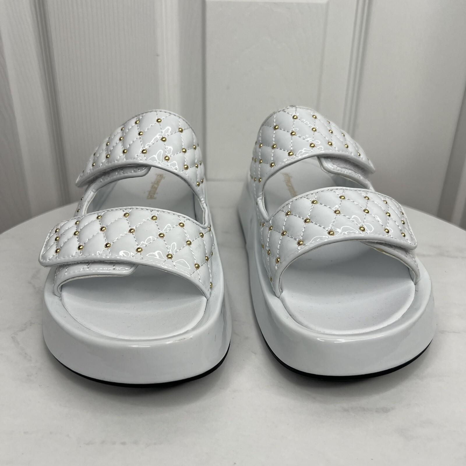 New Jeffrey Campbell White Patent Leather Studded Platform Strap Sandal Shoes 8