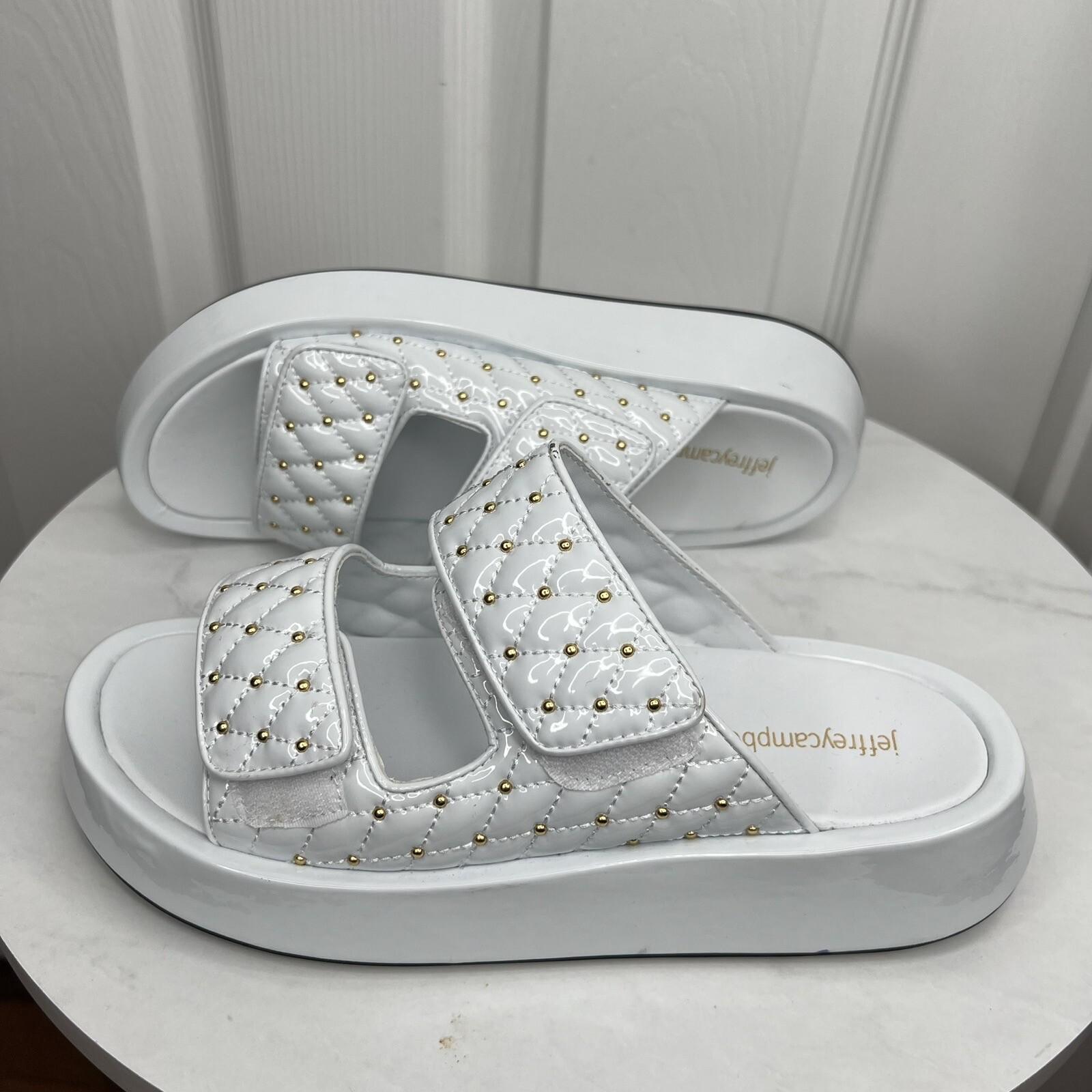 New Jeffrey Campbell White Patent Leather Studded Platform Strap Sandal Shoes 8