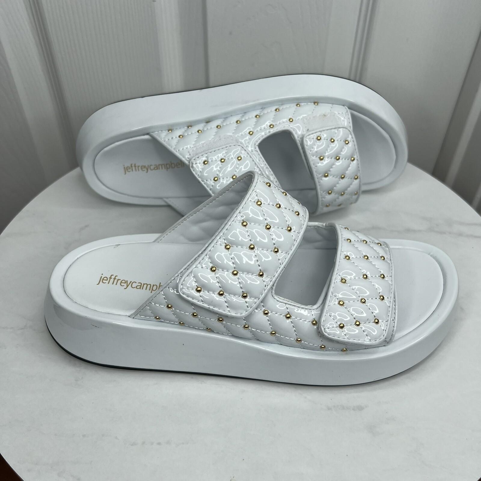 New Jeffrey Campbell White Patent Leather Studded Platform Strap Sandal Shoes 8