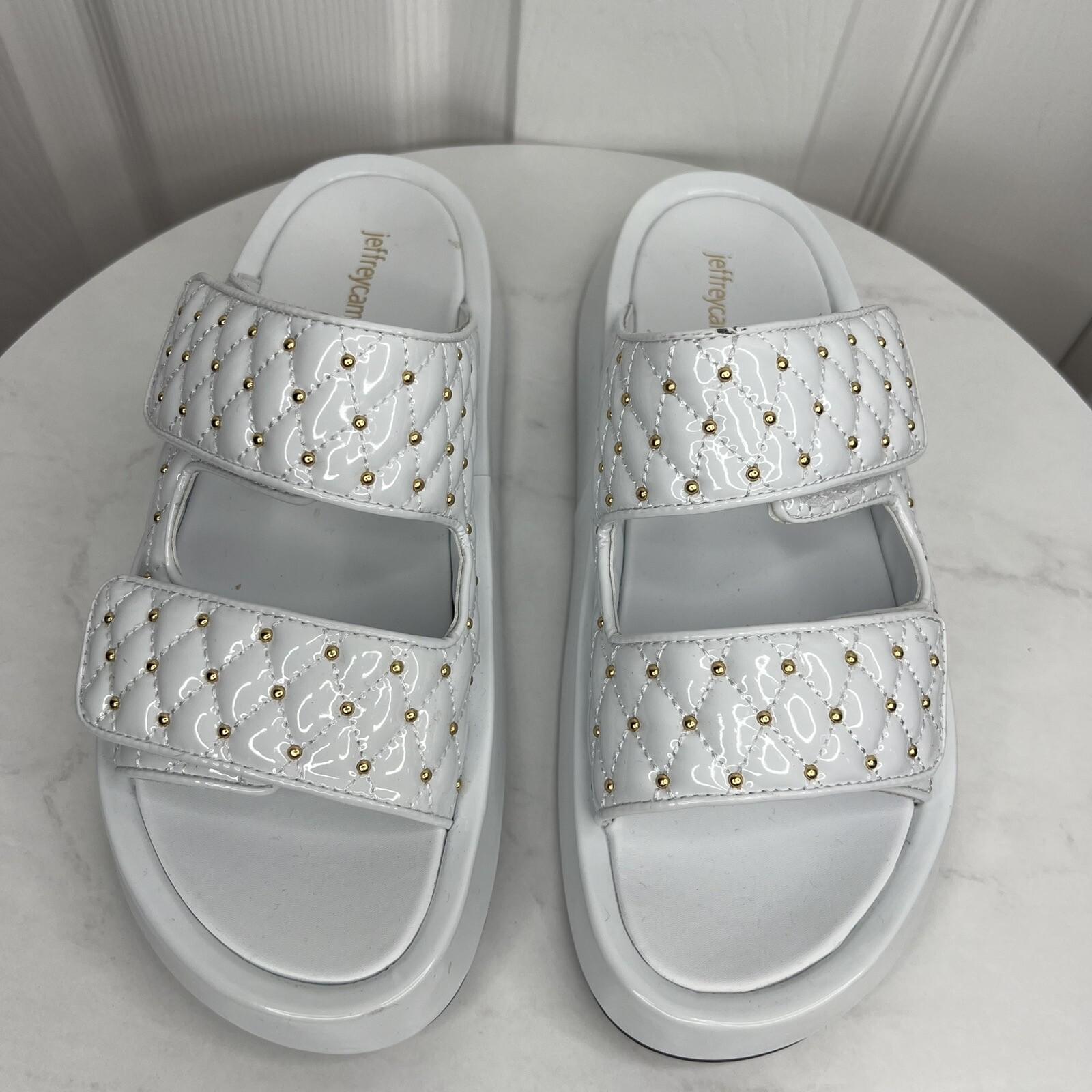 New Jeffrey Campbell White Patent Leather Studded Platform Strap Sandal Shoes 8