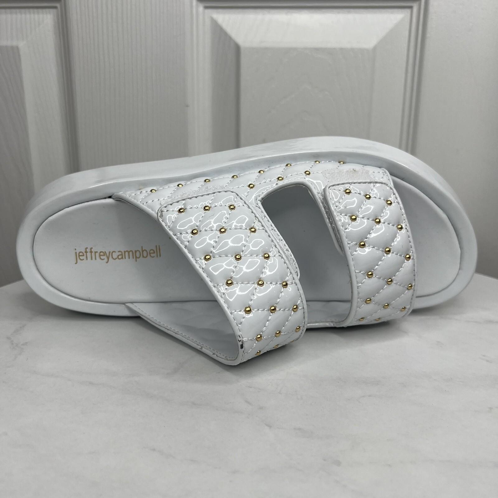 New Jeffrey Campbell White Patent Leather Studded Platform Strap Sandal Shoes 8