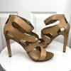 Badgley Mishka Mark &James Leather Gold Studded Ankle Strap Open Toes Shoes 9.5M