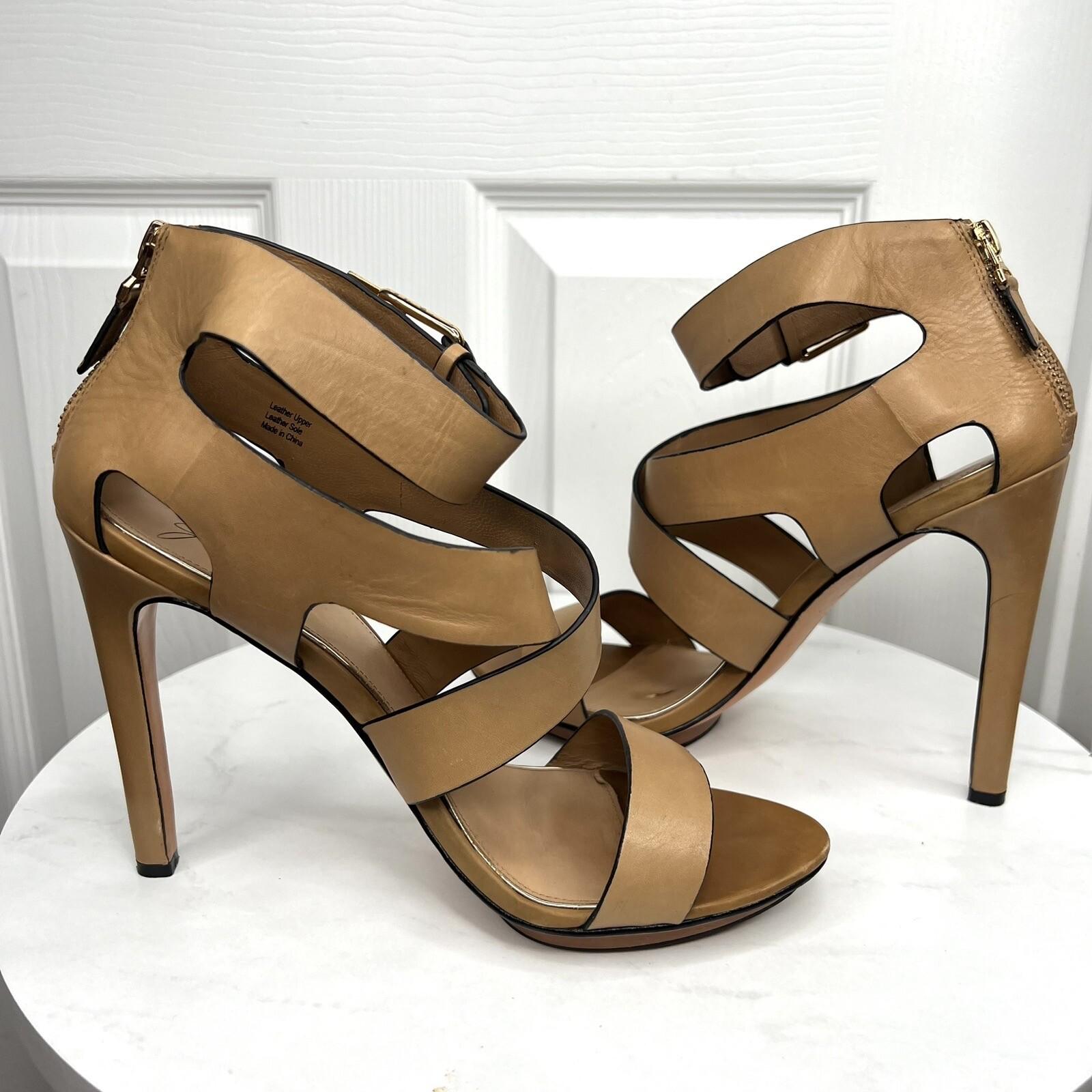 Badgley Mishka Mark &James Leather Gold Studded Ankle Strap Open Toes Shoes 9.5M