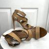 Badgley Mishka Mark &James Leather Gold Studded Ankle Strap Open Toes Shoes 9.5M
