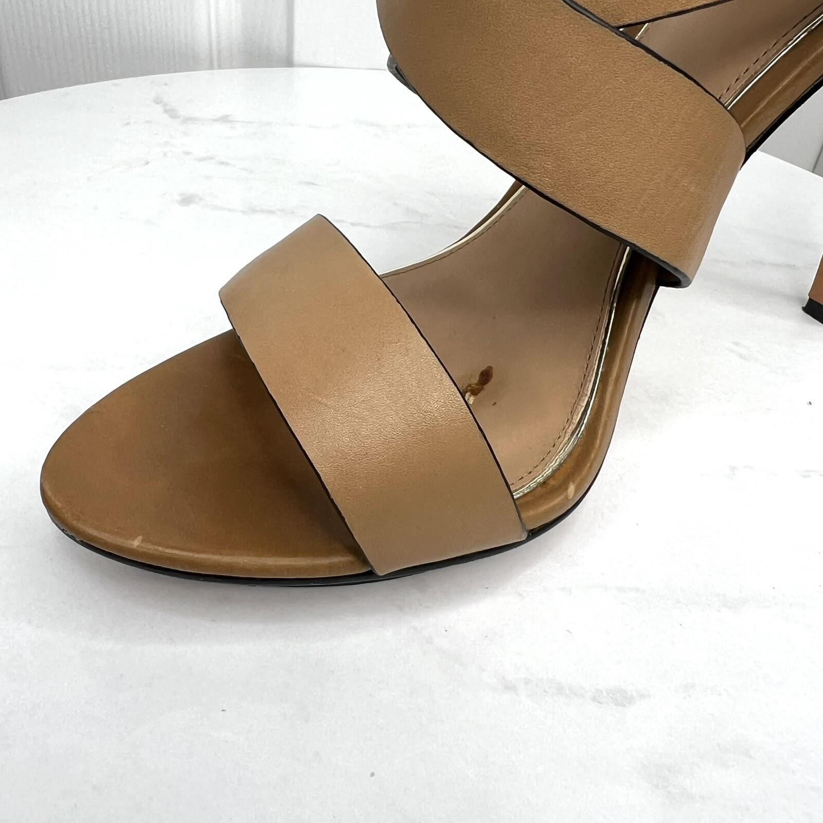 Badgley Mishka Mark &James Leather Gold Studded Ankle Strap Open Toes Shoes 9.5M