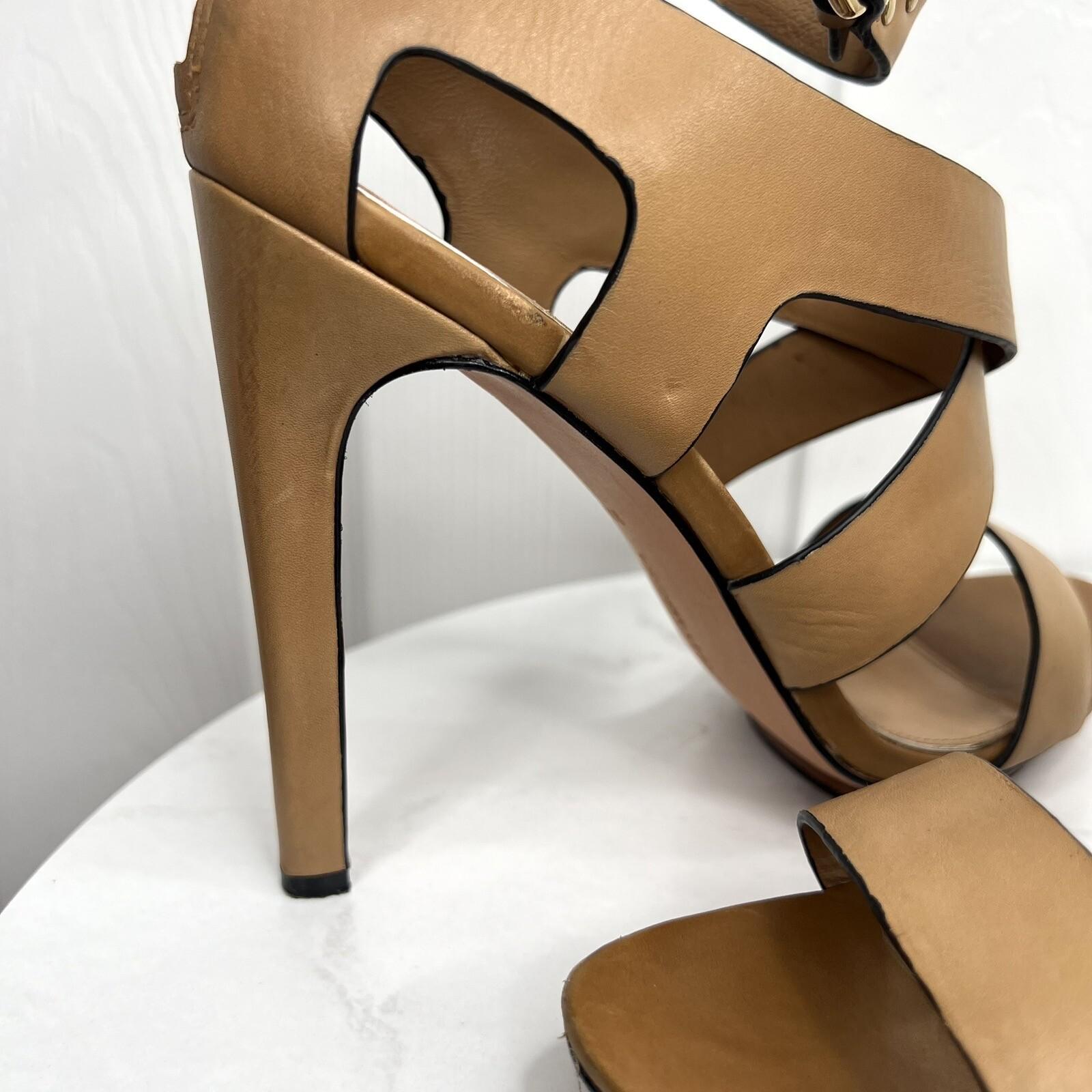 Badgley Mishka Mark &James Leather Gold Studded Ankle Strap Open Toes Shoes 9.5M