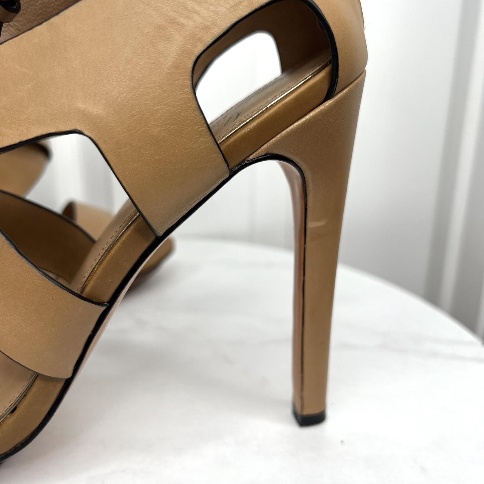 Badgley Mishka Mark &James Leather Gold Studded Ankle Strap Open Toes Shoes 9.5M