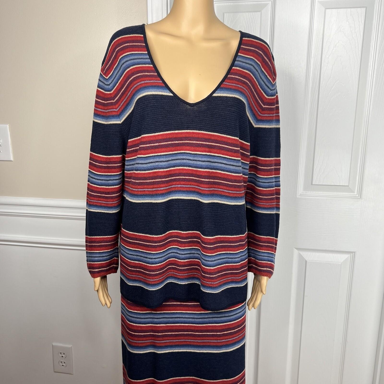 Lauren Ralph L Knit Skirt Sweater Top XL Indian Blanket Stripe Southwestern Set