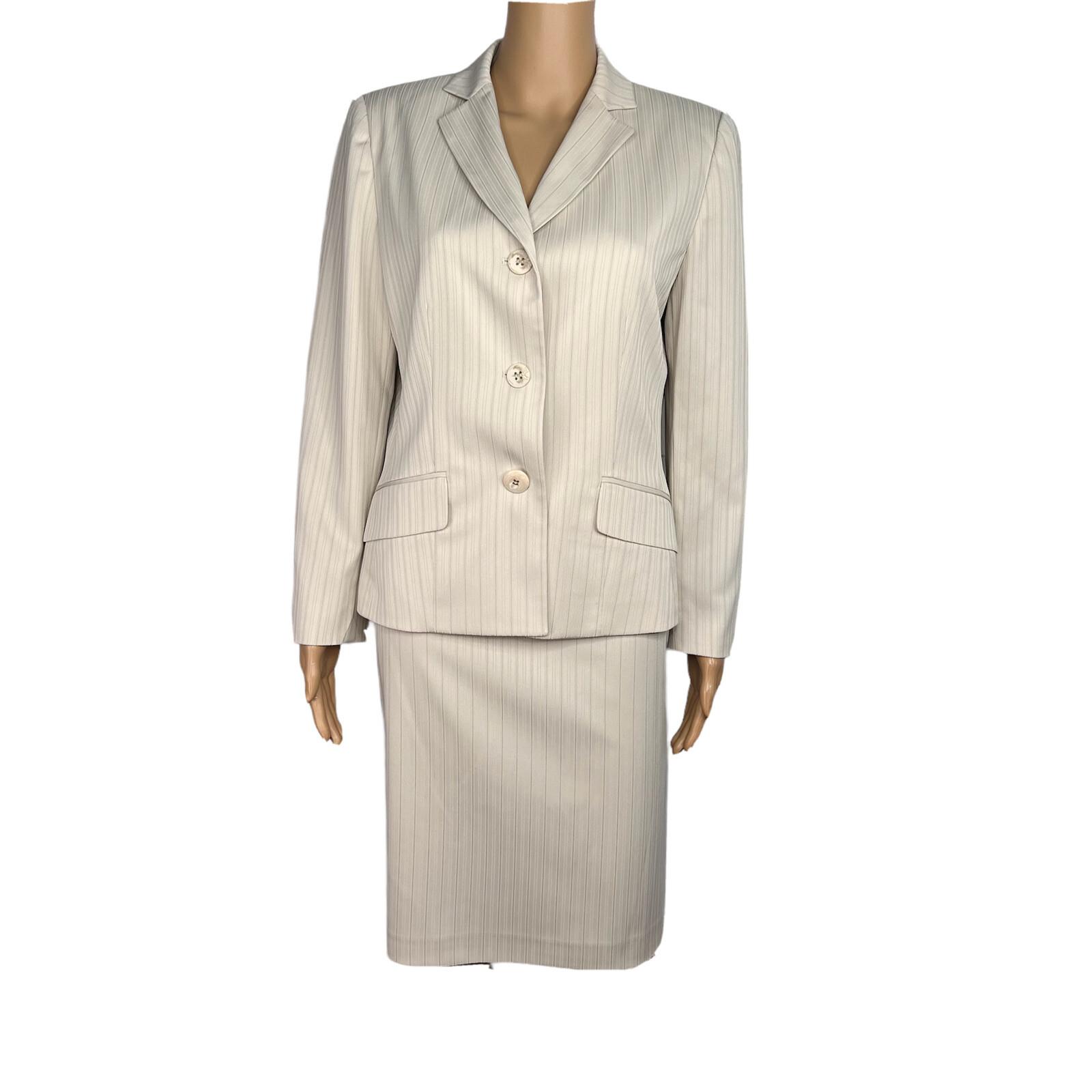 Evan Picone Polyester Spandex Skirt Suit Size 10P Beige Striped Lined 2PC