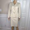 Evan Picone Polyester Spandex Skirt Suit Size 10P Beige Striped Lined 2PC