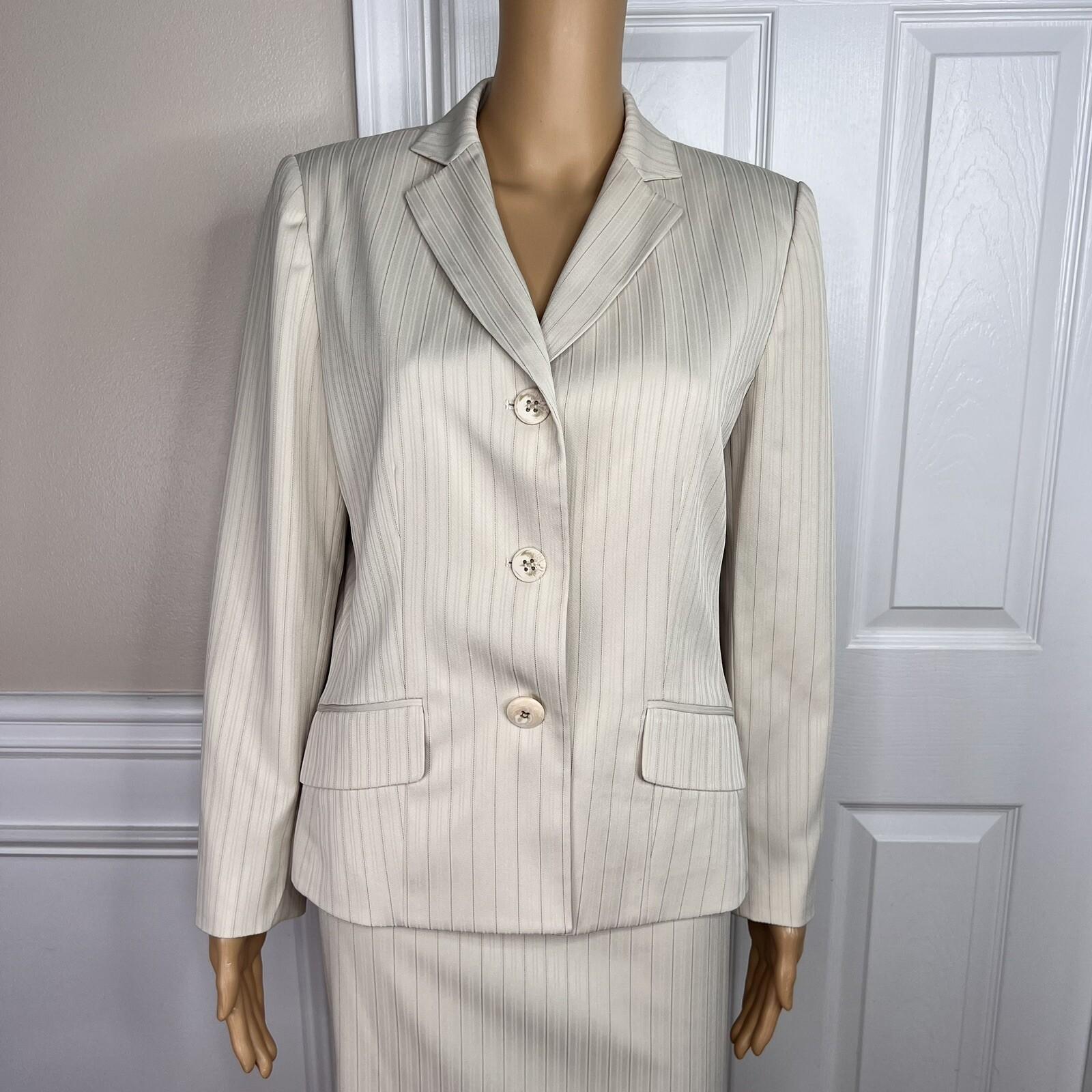 Evan Picone Polyester Spandex Skirt Suit Size 10P Beige Striped Lined 2PC