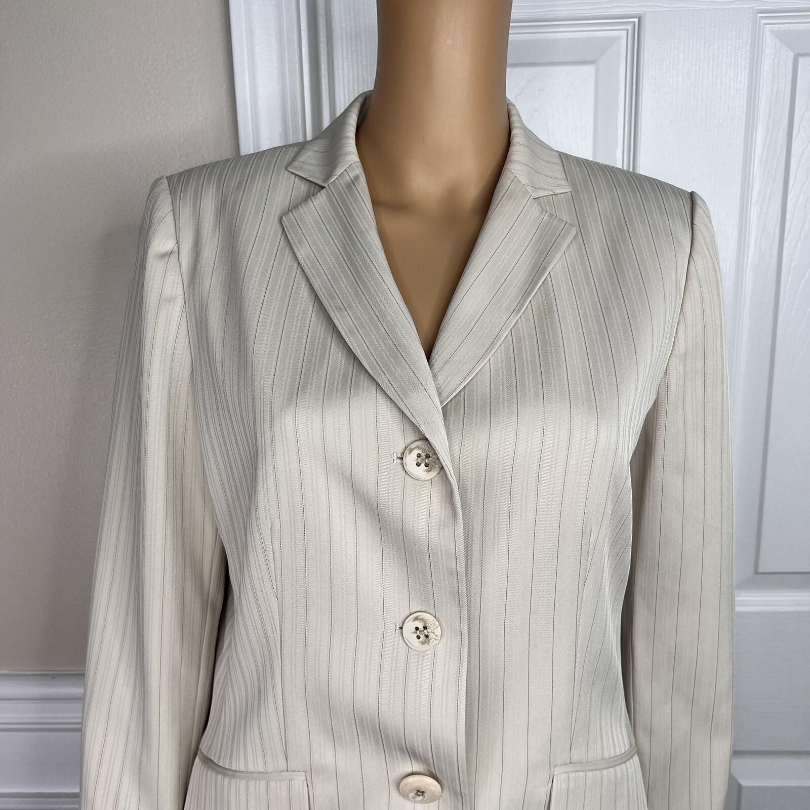 Evan Picone Polyester Spandex Skirt Suit Size 10P Beige Striped Lined 2PC