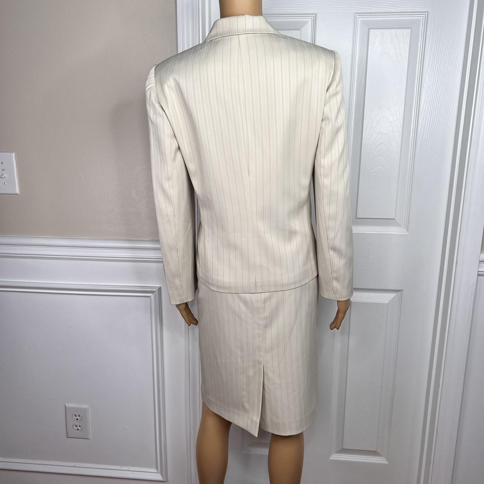 Evan Picone Polyester Spandex Skirt Suit Size 10P Beige Striped Lined 2PC