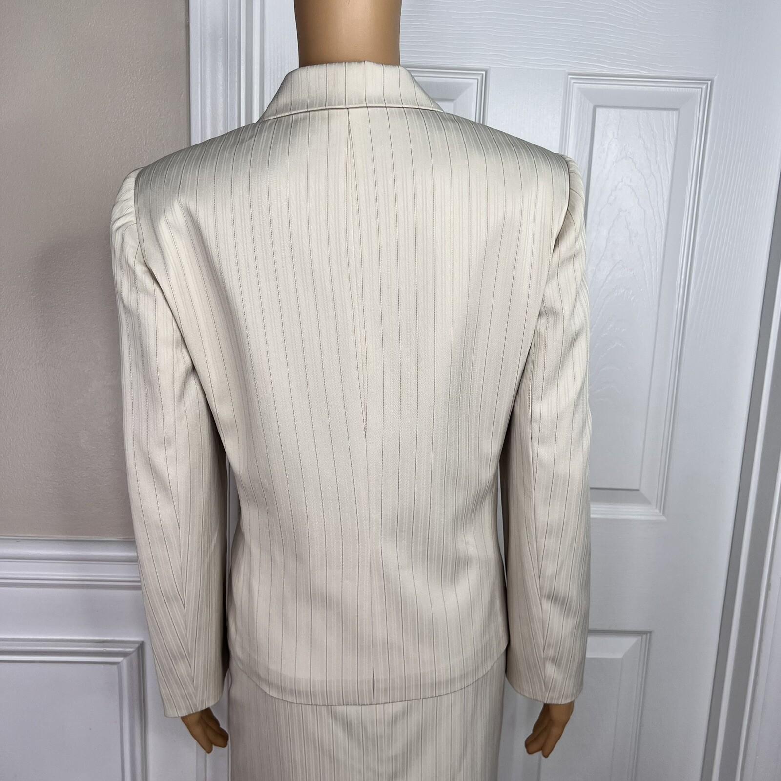 Evan Picone Polyester Spandex Skirt Suit Size 10P Beige Striped Lined 2PC