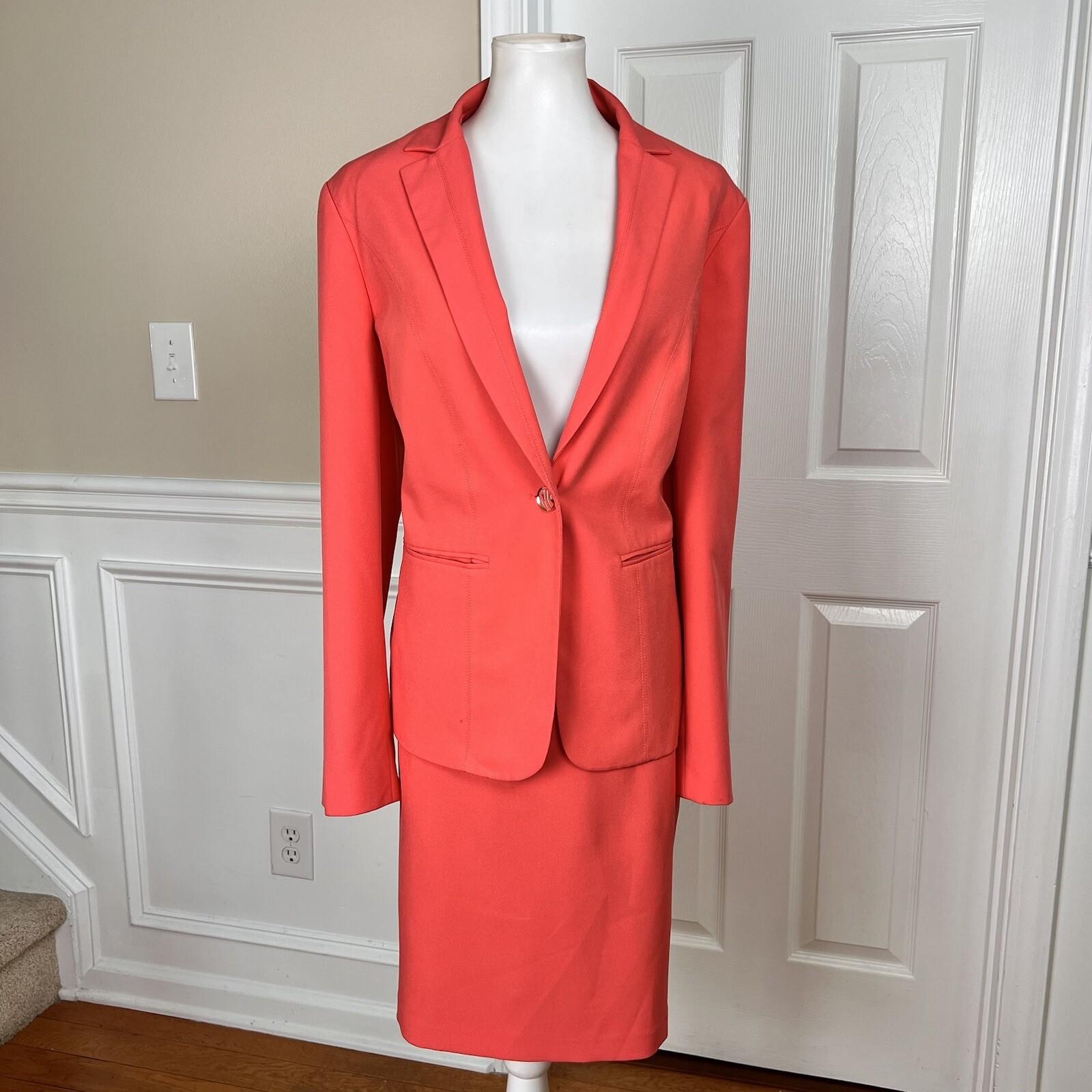 Emily Polyester Skirt Suit Size 18 Tangerine Lined Notch Collar Pockets 2PC