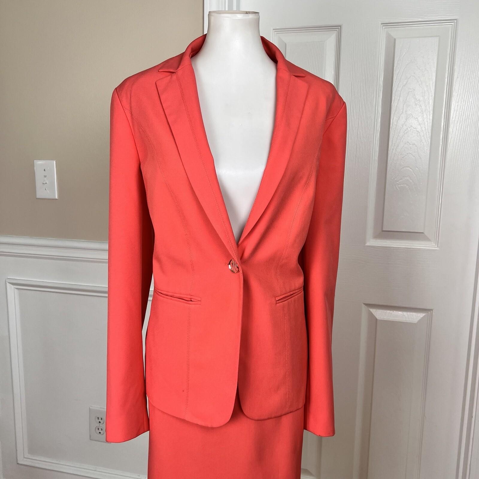 Emily Polyester Skirt Suit Size 18 Tangerine Lined Notch Collar Pockets 2PC