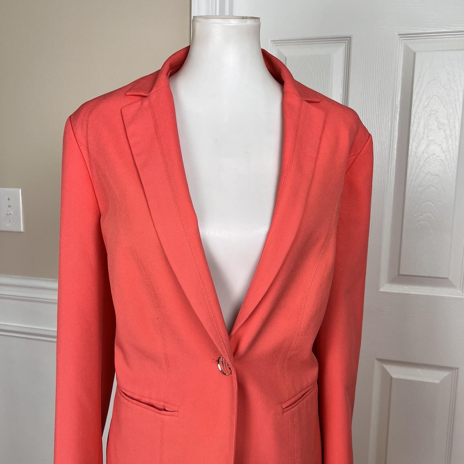 Emily Polyester Skirt Suit Size 18 Tangerine Lined Notch Collar Pockets 2PC