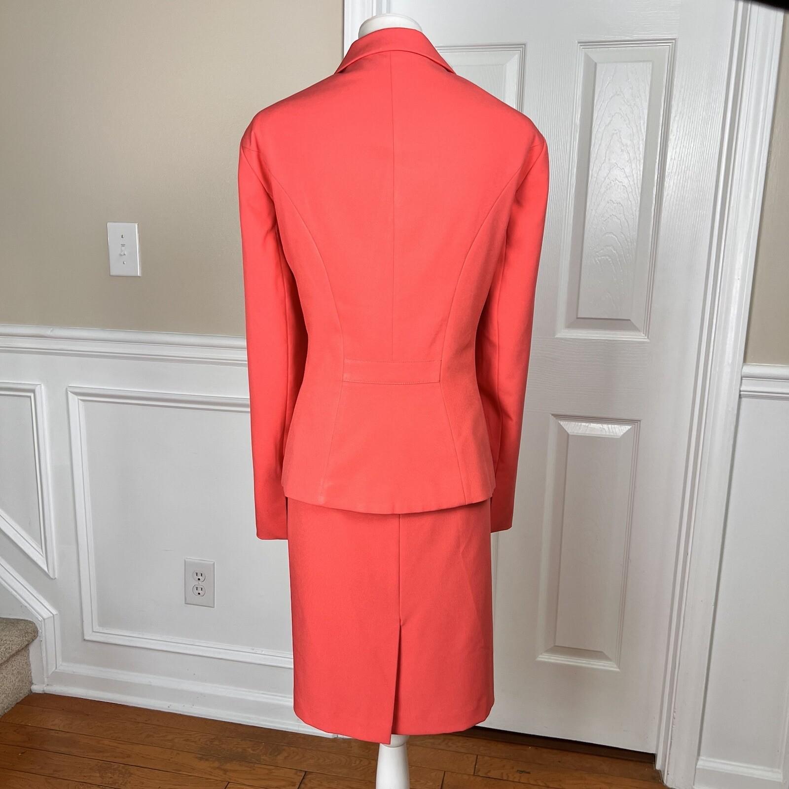 Emily Polyester Skirt Suit Size 18 Tangerine Lined Notch Collar Pockets 2PC