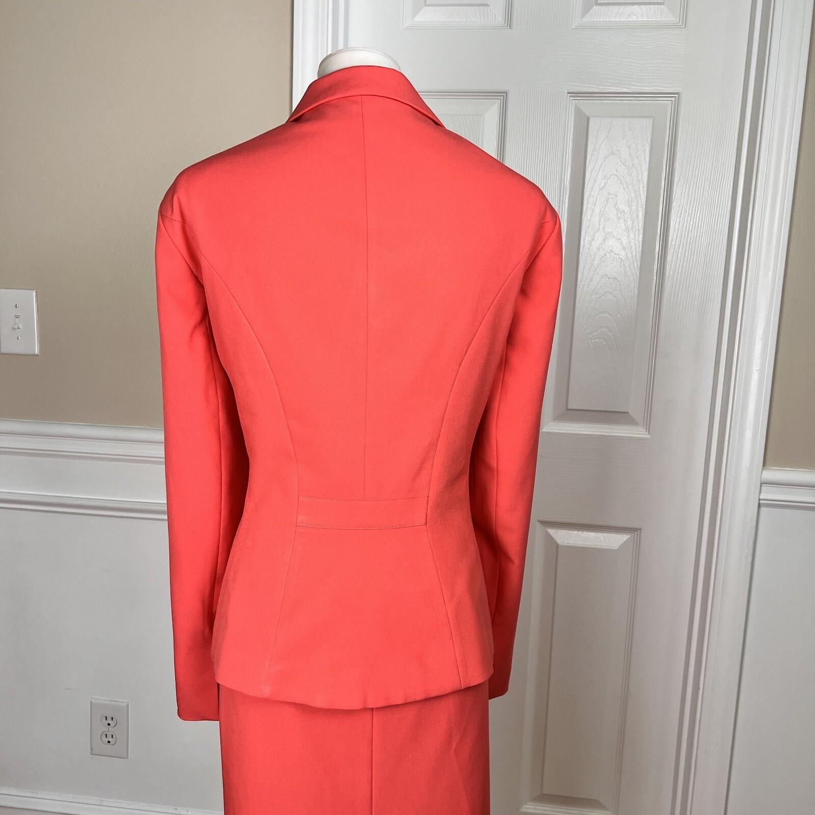 Emily Polyester Skirt Suit Size 18 Tangerine Lined Notch Collar Pockets 2PC
