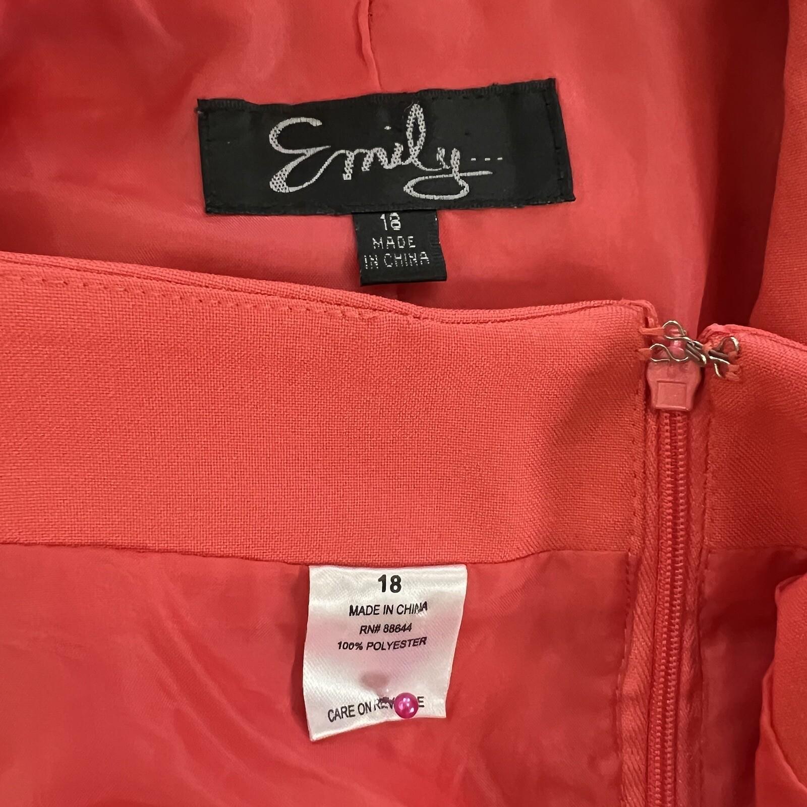 Emily Polyester Skirt Suit Size 18 Tangerine Lined Notch Collar Pockets 2PC