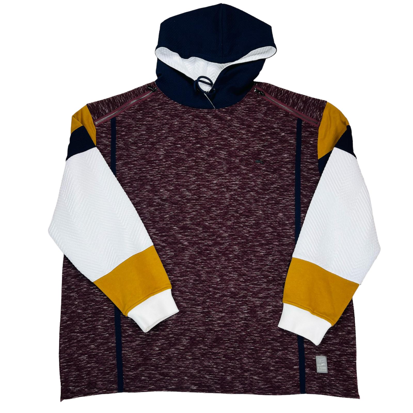 New A Tiziano Premium Menswear Burgundy Quilted Hooded Sweater Size 5XL