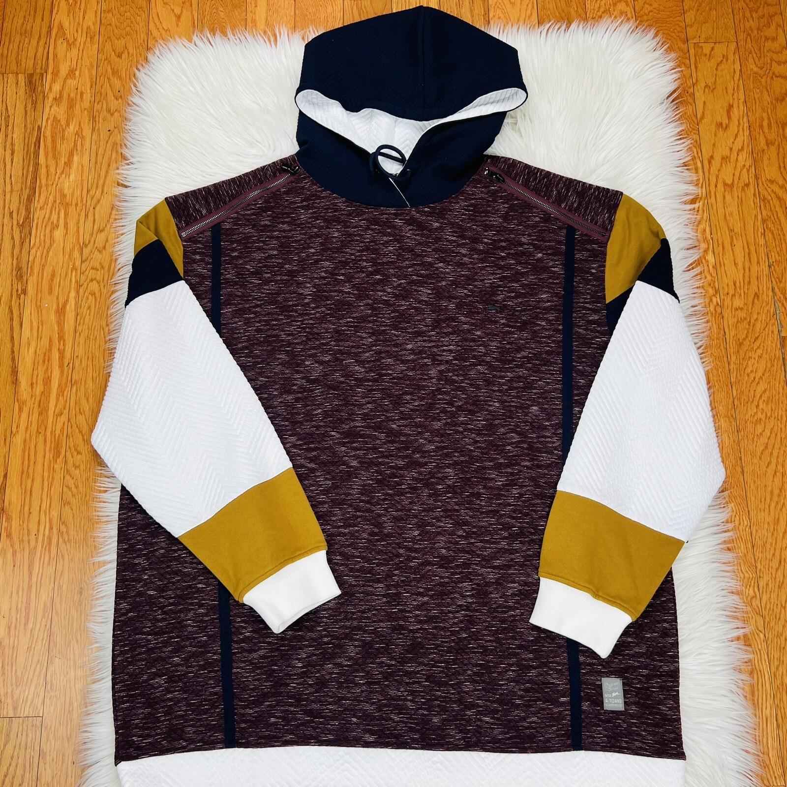 New A Tiziano Premium Menswear Burgundy Quilted Hooded Sweater Size 5XL