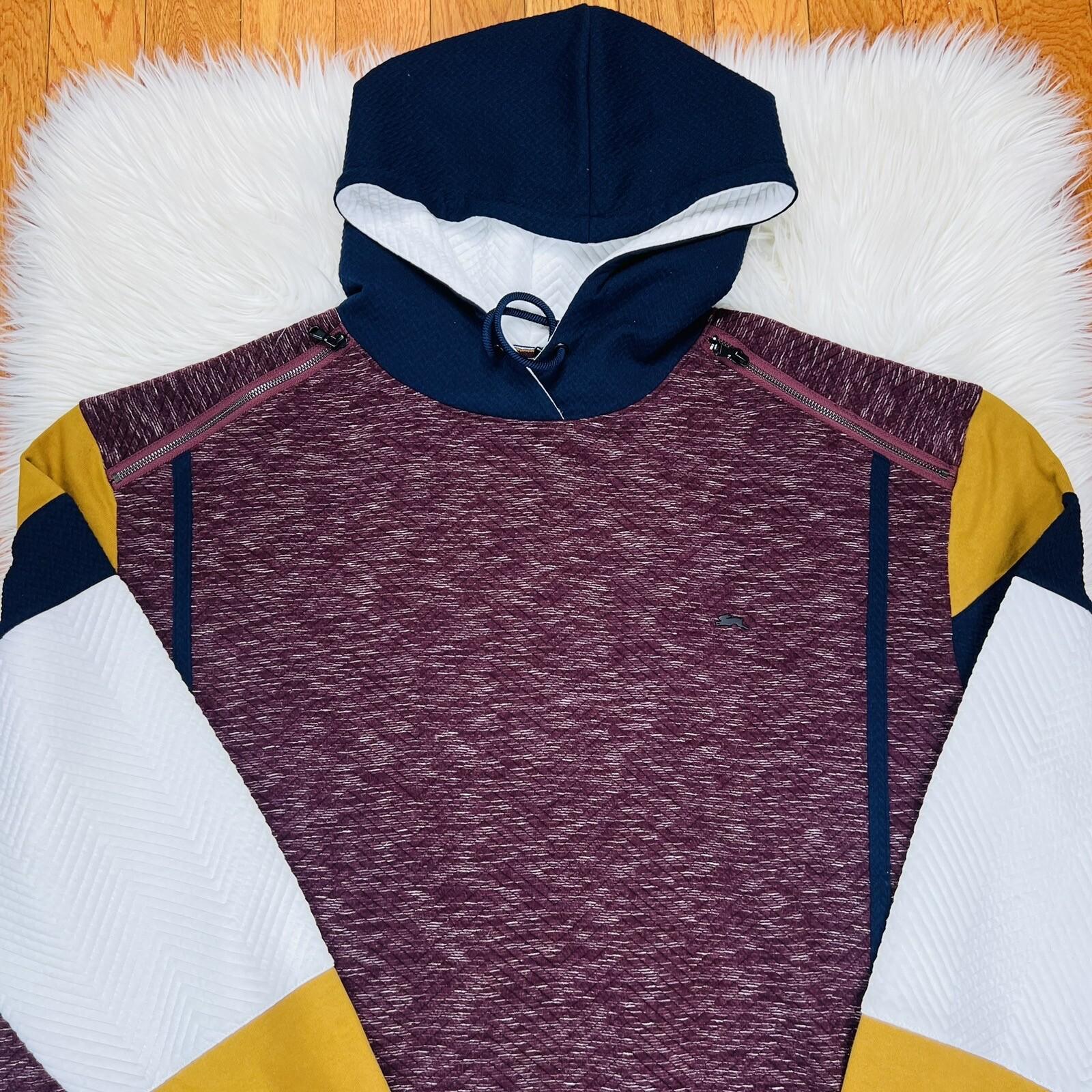 New A Tiziano Premium Menswear Burgundy Quilted Hooded Sweater Size 5XL