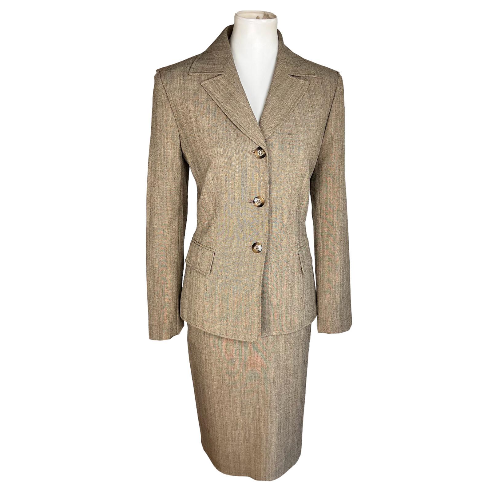 EVAN PICONE Women 2PC Peanut Polyester Stretch Lined Skirt Suit Size 8