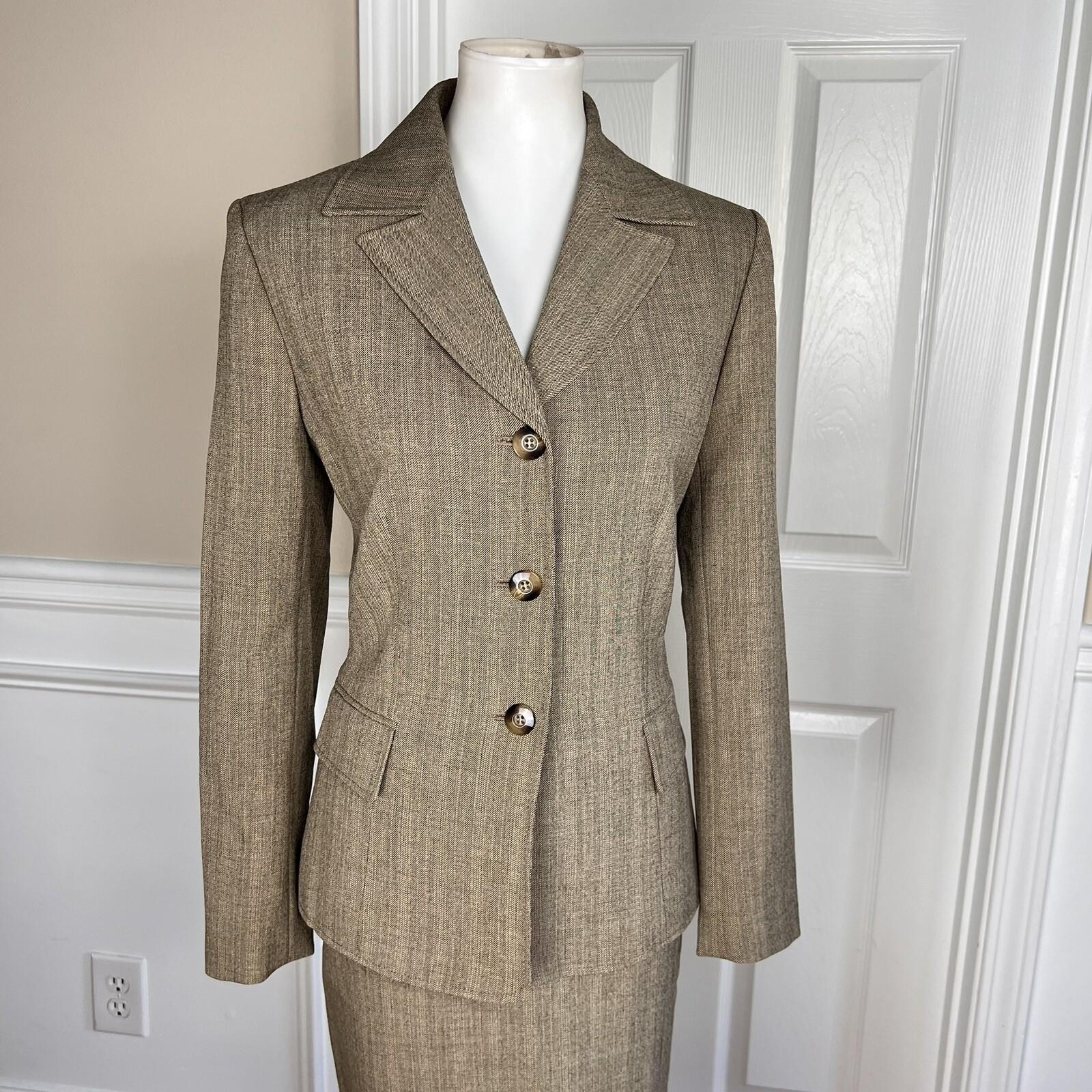 EVAN PICONE Women 2PC Peanut Polyester Stretch Lined Skirt Suit Size 8