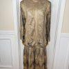 DAMIANOU Vtg Gold Metallic Lace Crochet Turtleneck Drop Waist Party Dress Size L