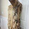 DAMIANOU Vtg Gold Metallic Lace Crochet Turtleneck Drop Waist Party Dress Size L