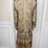 DAMIANOU Vtg Gold Metallic Lace Crochet Turtleneck Drop Waist Party Dress Size L