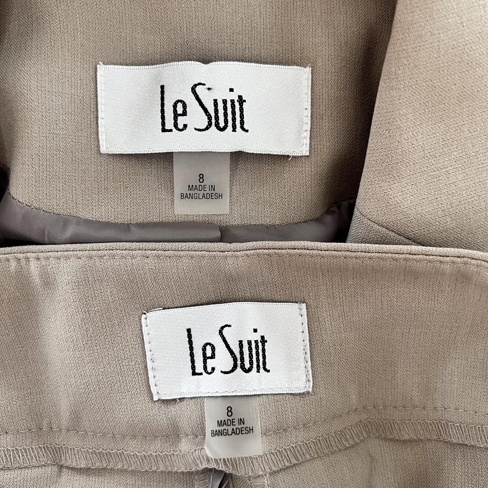 Le Suit Polyester Elastane Pant Suit Size 8 Beige Notch Collar Lined 2PC New