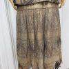 DAMIANOU Vtg Gold Metallic Lace Crochet Turtleneck Drop Waist Party Dress Size L