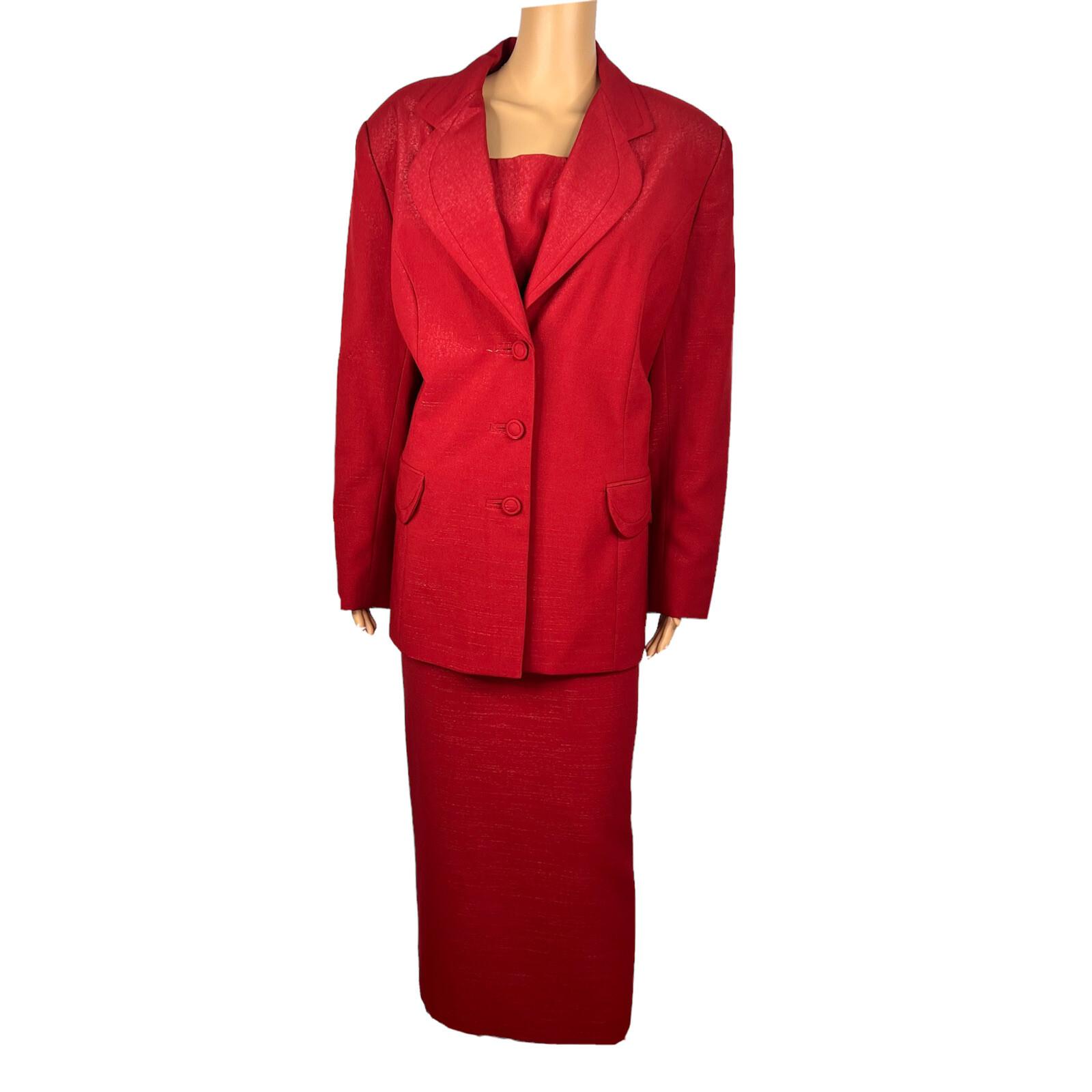 BEN MARC INT Polyester Metallic Skirt Suit Size 14 Red Lined Cocktail 2PC New