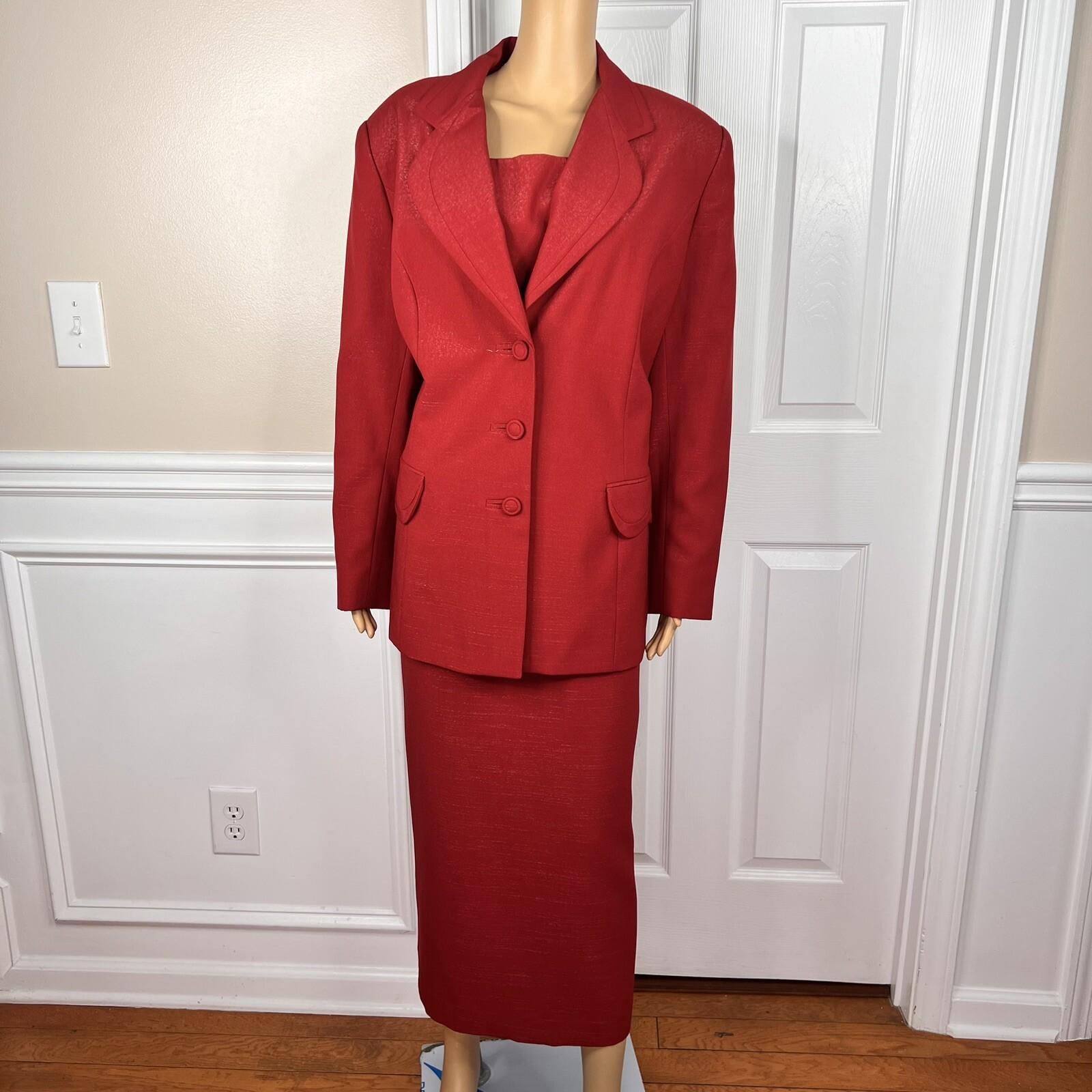 BEN MARC INT Polyester Metallic Skirt Suit Size 14 Red Lined Cocktail 2PC New