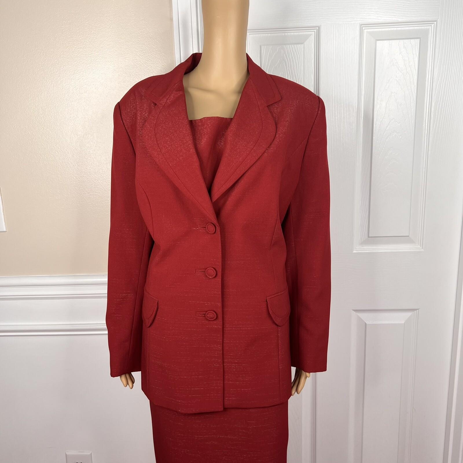 BEN MARC INT Polyester Metallic Skirt Suit Size 14 Red Lined Cocktail 2PC New